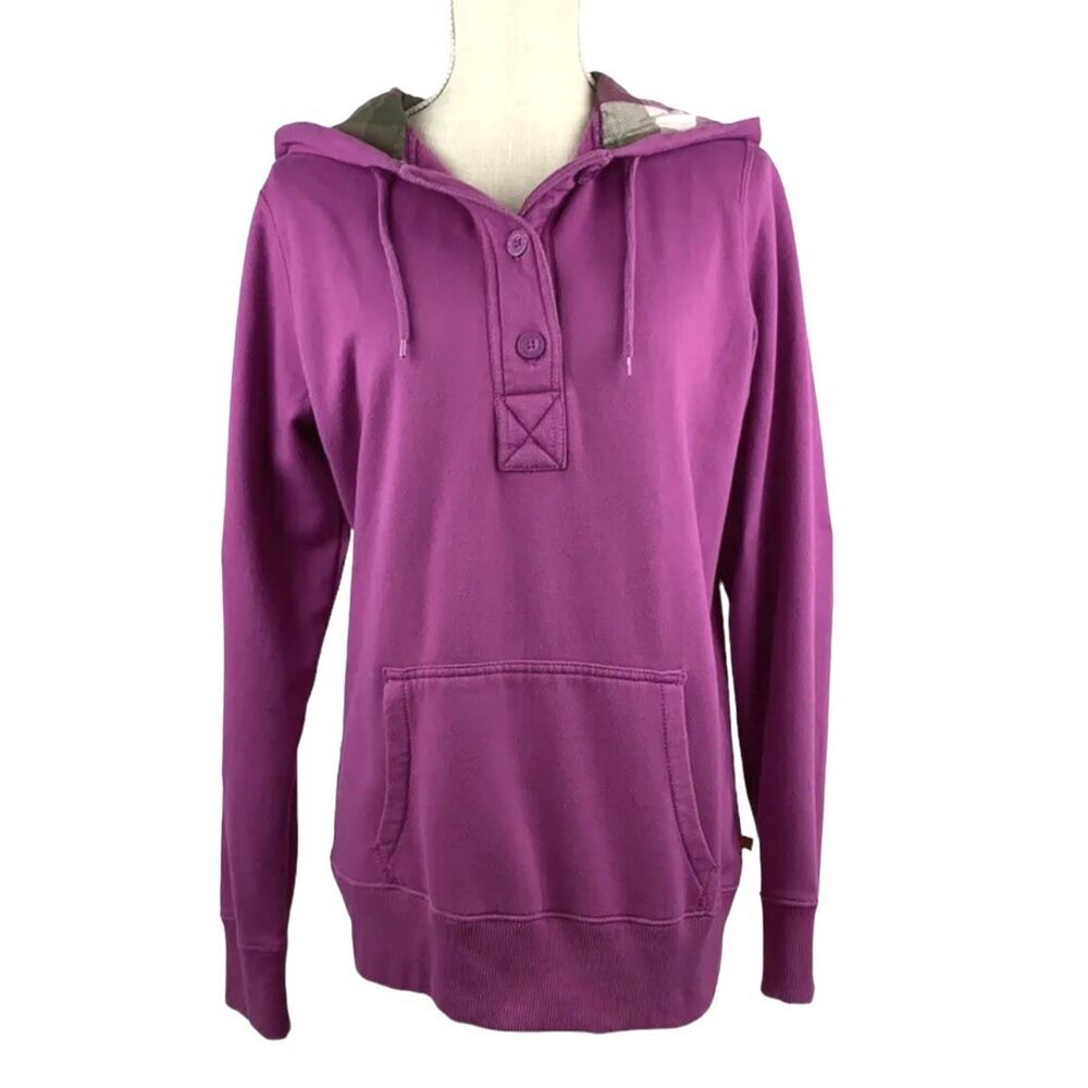Dickies Hoodie Womens Large Purple Pullover 3 Button Neck Plaid Lining